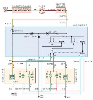 上图为本田雅阁电动后视镜电路.