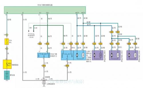 汽车中控门锁电路图 中央门锁系统电路识图举例