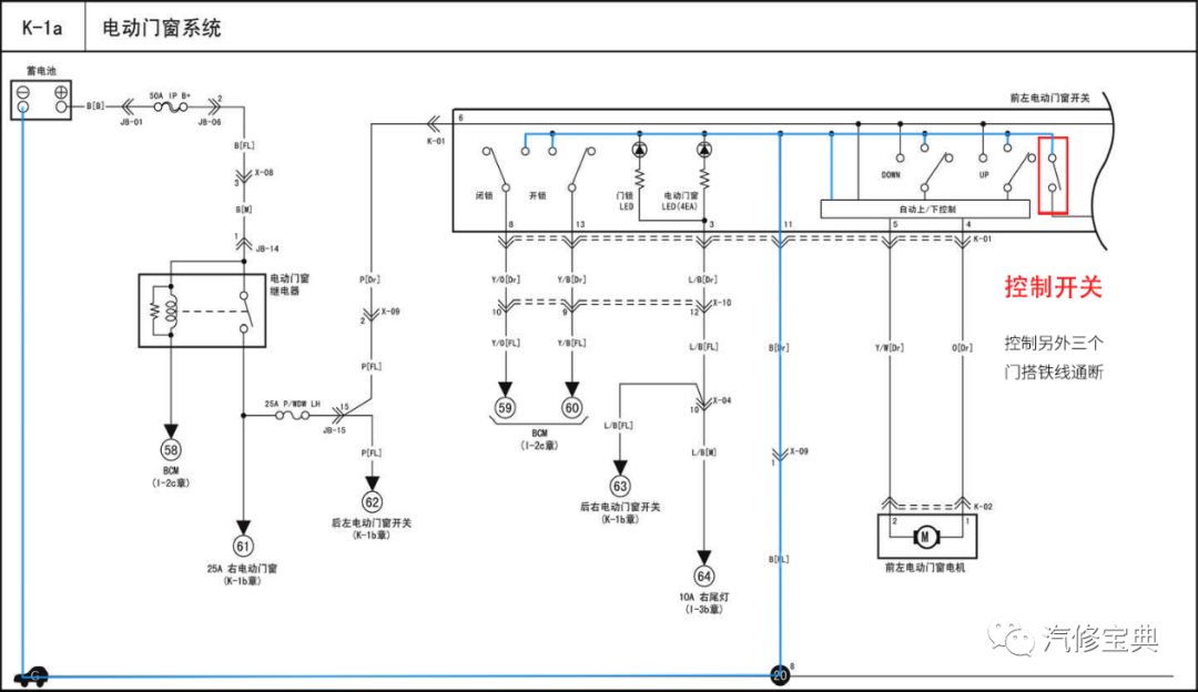 电动车窗电路图识读与故障分析，看完就会了！