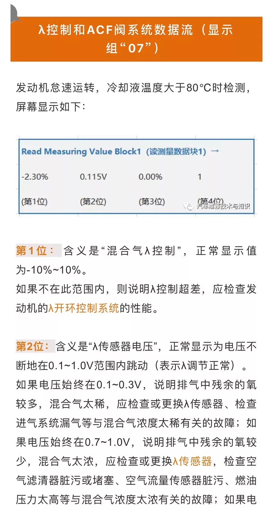 大众发动机数据流的含义、正常值、故障判断方法